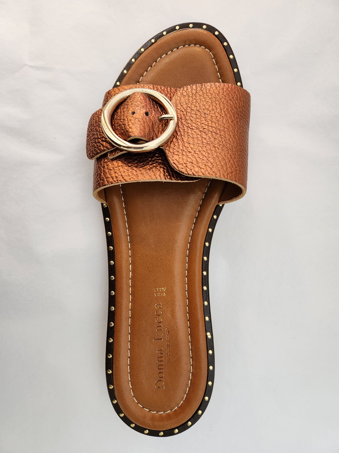 Donna Lucca Leather Slides Copper