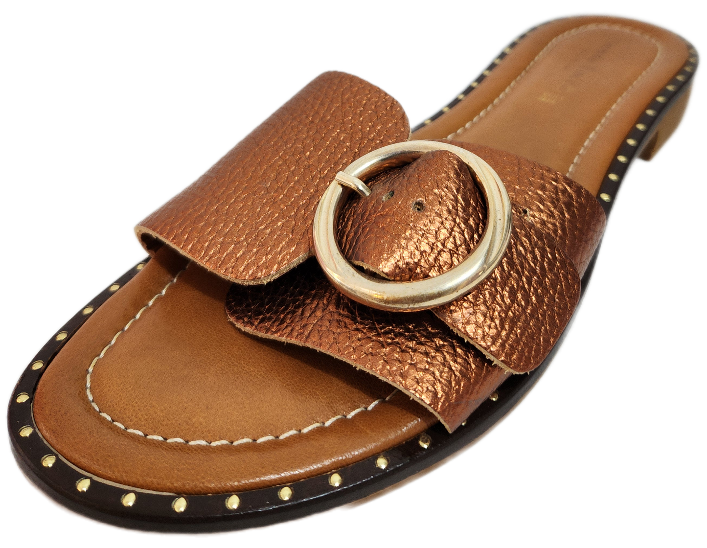 Donna Lucca Leather Slides Copper