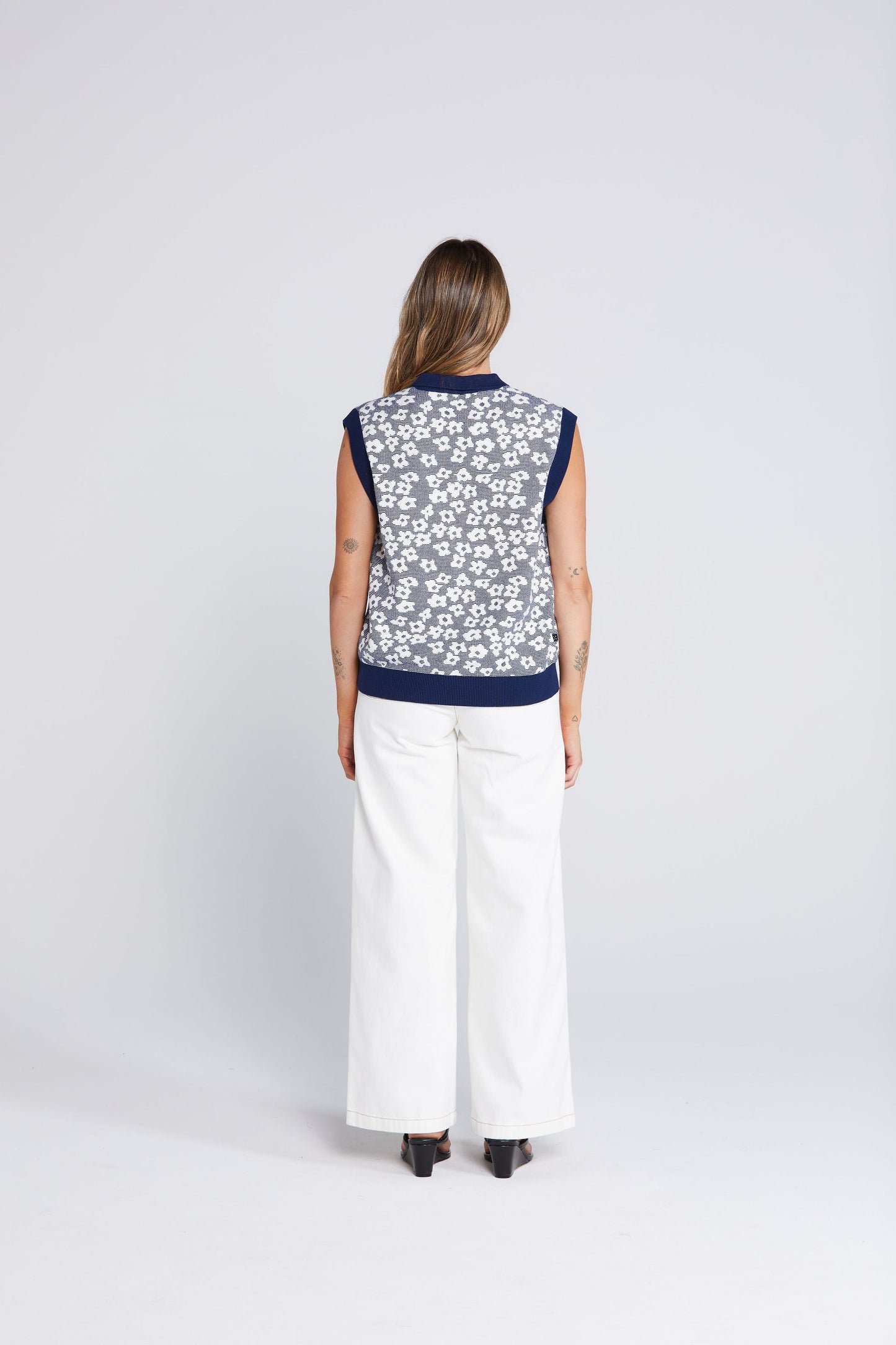 Thing Thing Fairway Flowers Polo Bleached Navy Vest