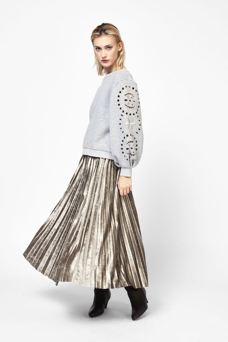 Pleat Midi Skirt | Champagne