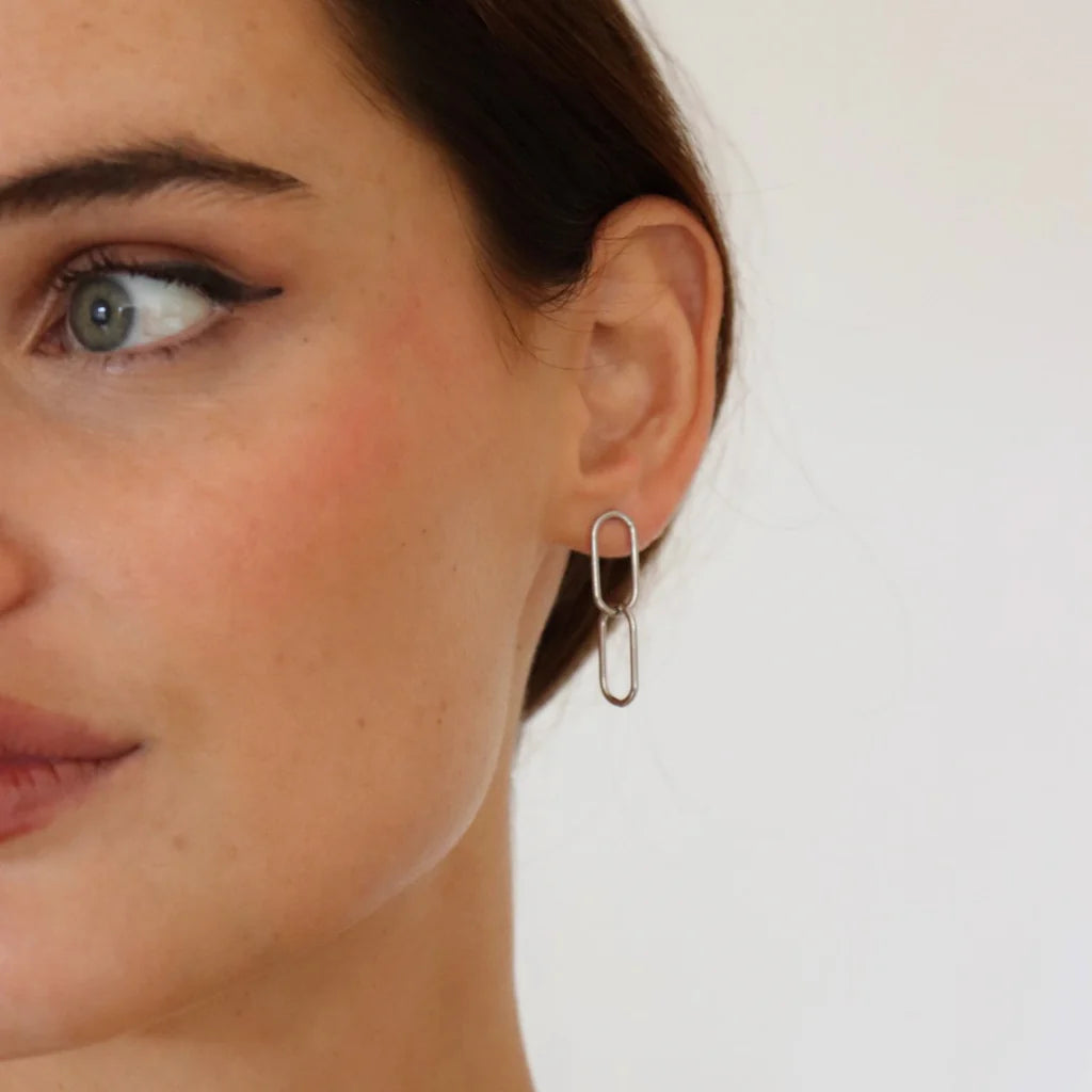 STEEL ME SILVER PAPERCLIP CHAIN EARRINGS