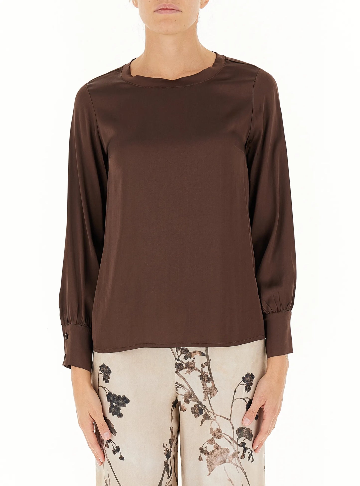 Satin Long Sleeve Blouse | Latte