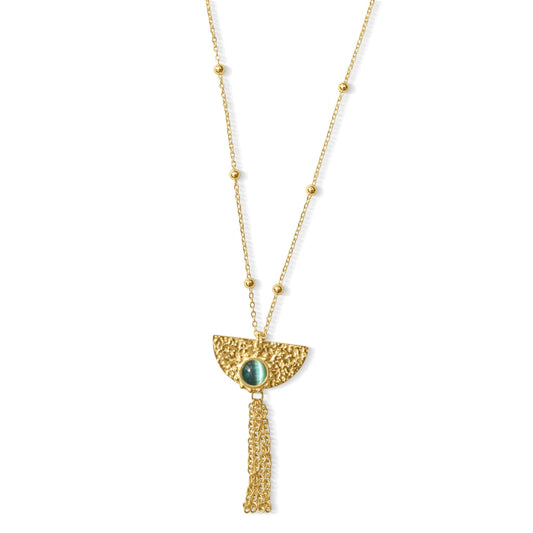 Fabuleux Vous Steel Me Boho Yellow Gold Blue Stone Necklace