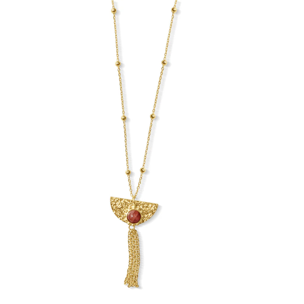 Fabuleux Vous Steel Me Boho Yellow Gold Pink Stone Necklace