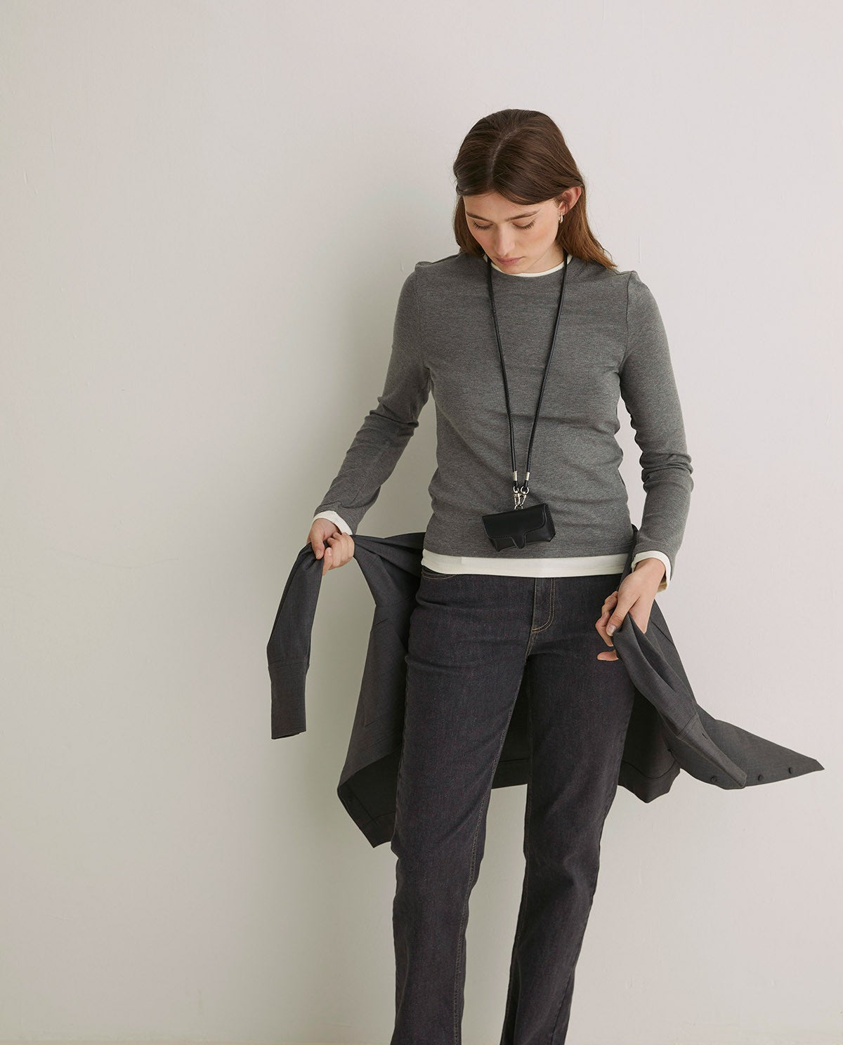 Grey T-shirt with Overlay Neck