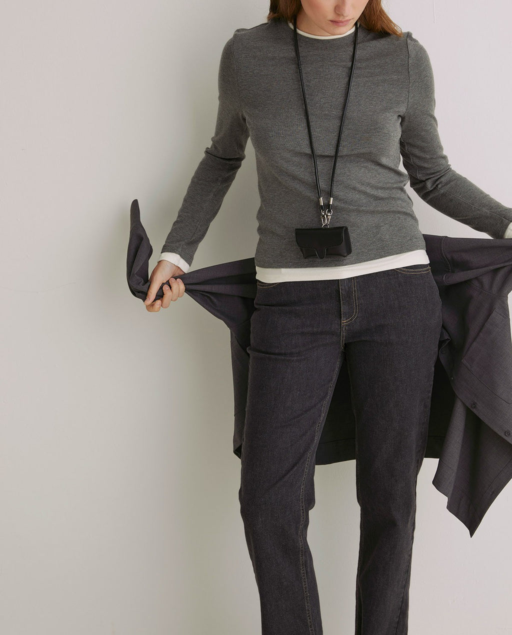 Grey T-shirt with Overlay Neck