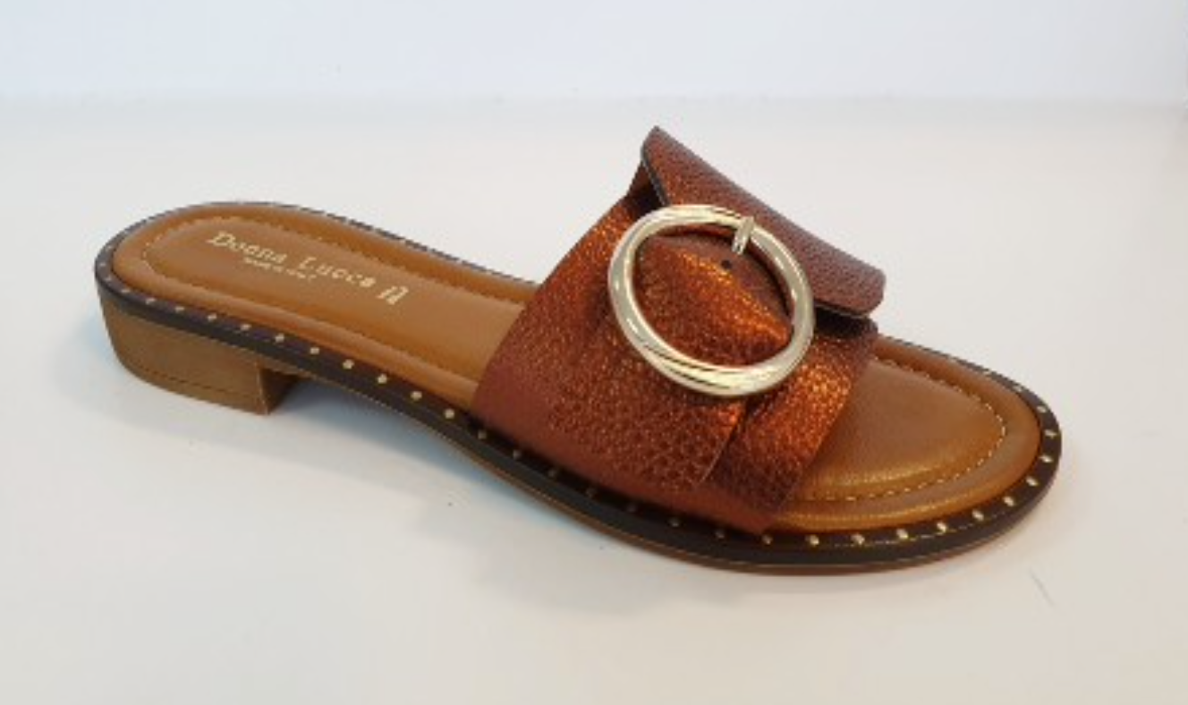 Donna Lucca Leather Slides  Copper