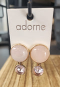 Stone Glass Mid drop Earrings (Pink/Gold)