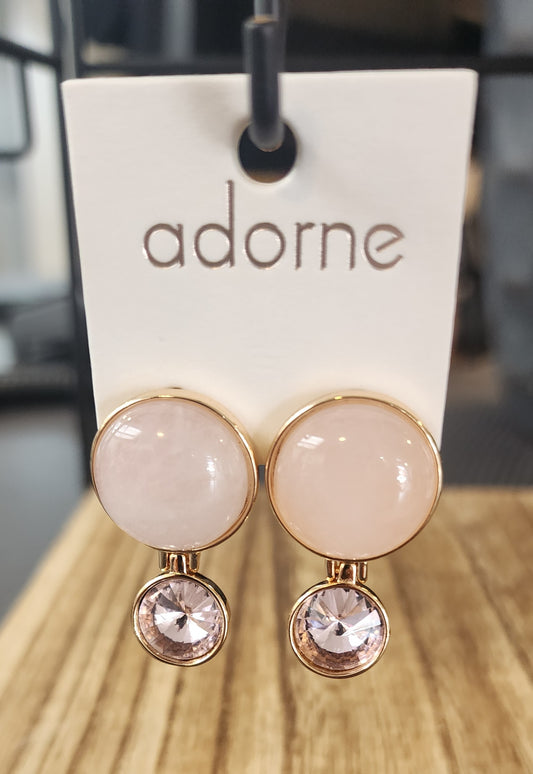 Stone Glass Mid drop Earrings (Pink/Gold)