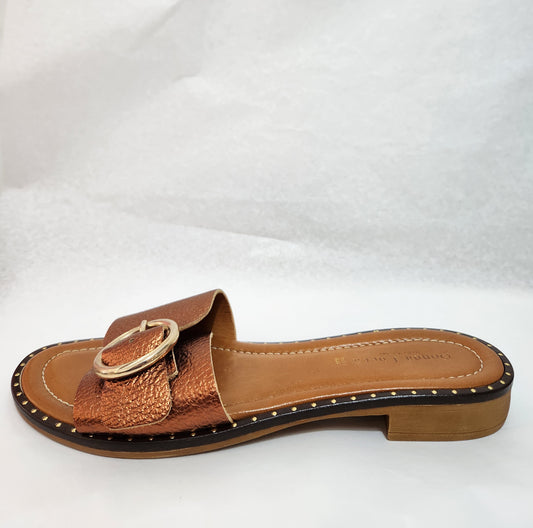 Donna Lucca Leather Slides  Copper