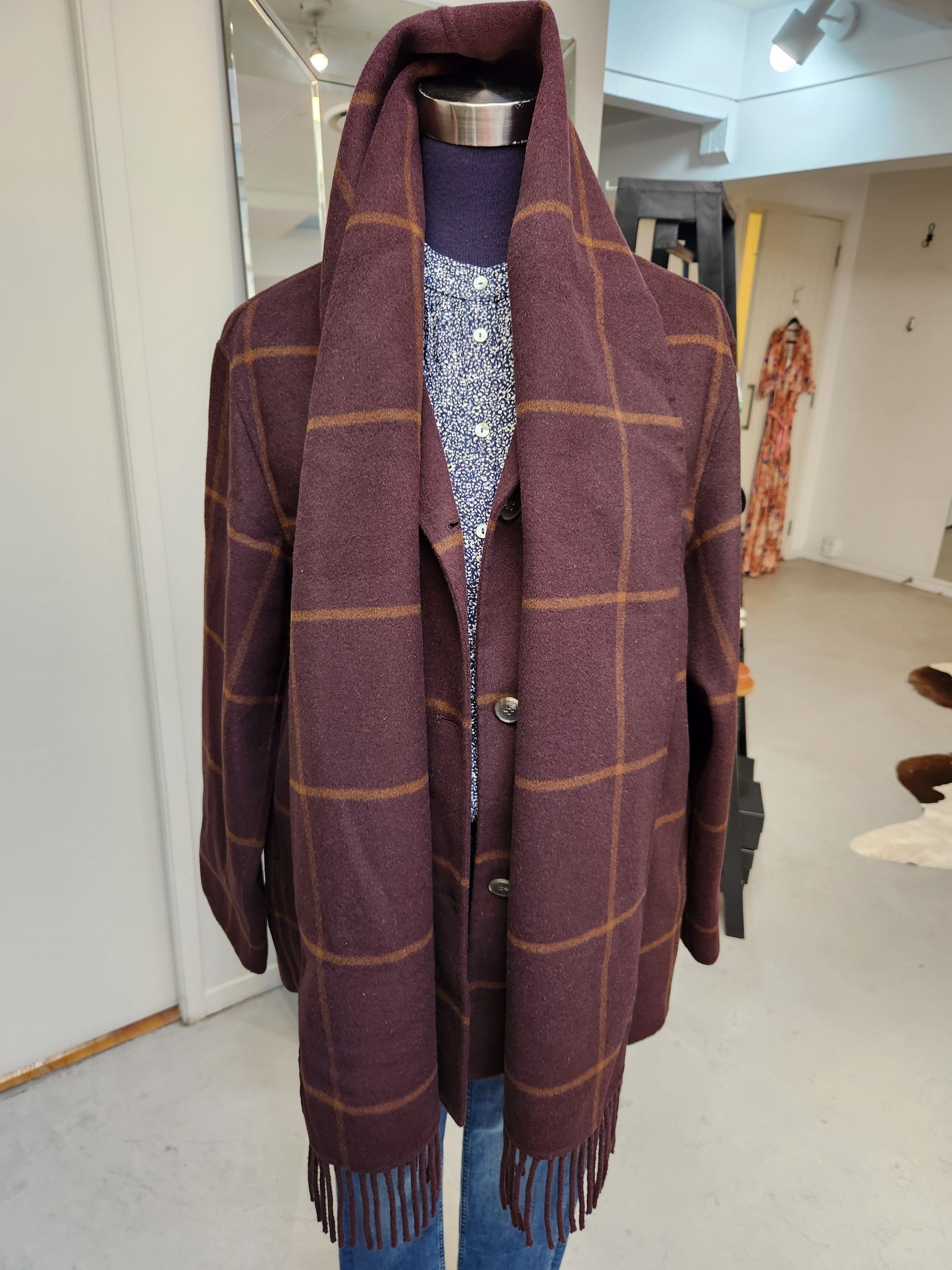 Fringed Coat with Scarf Detail