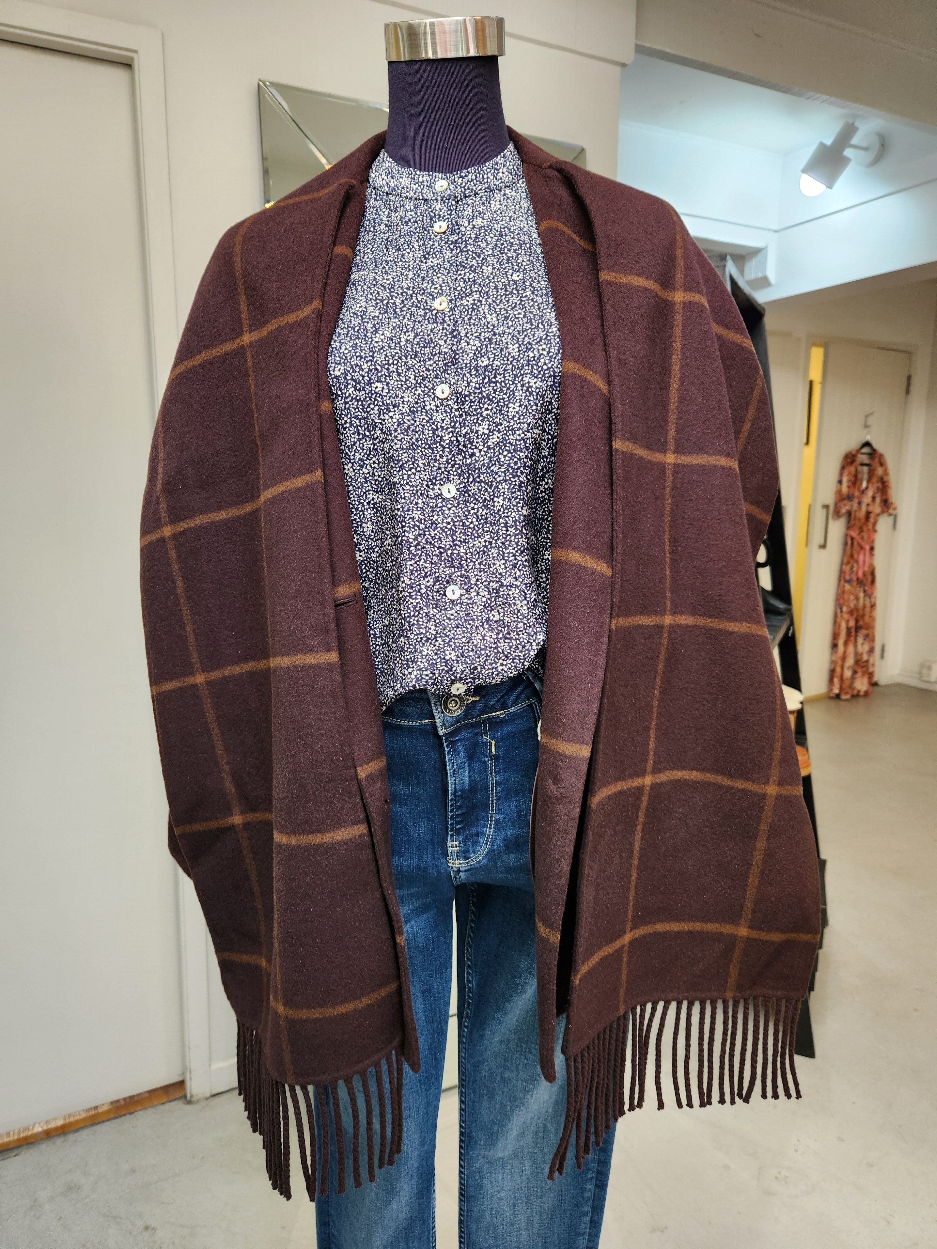 Fringed Coat with Scarf Detail