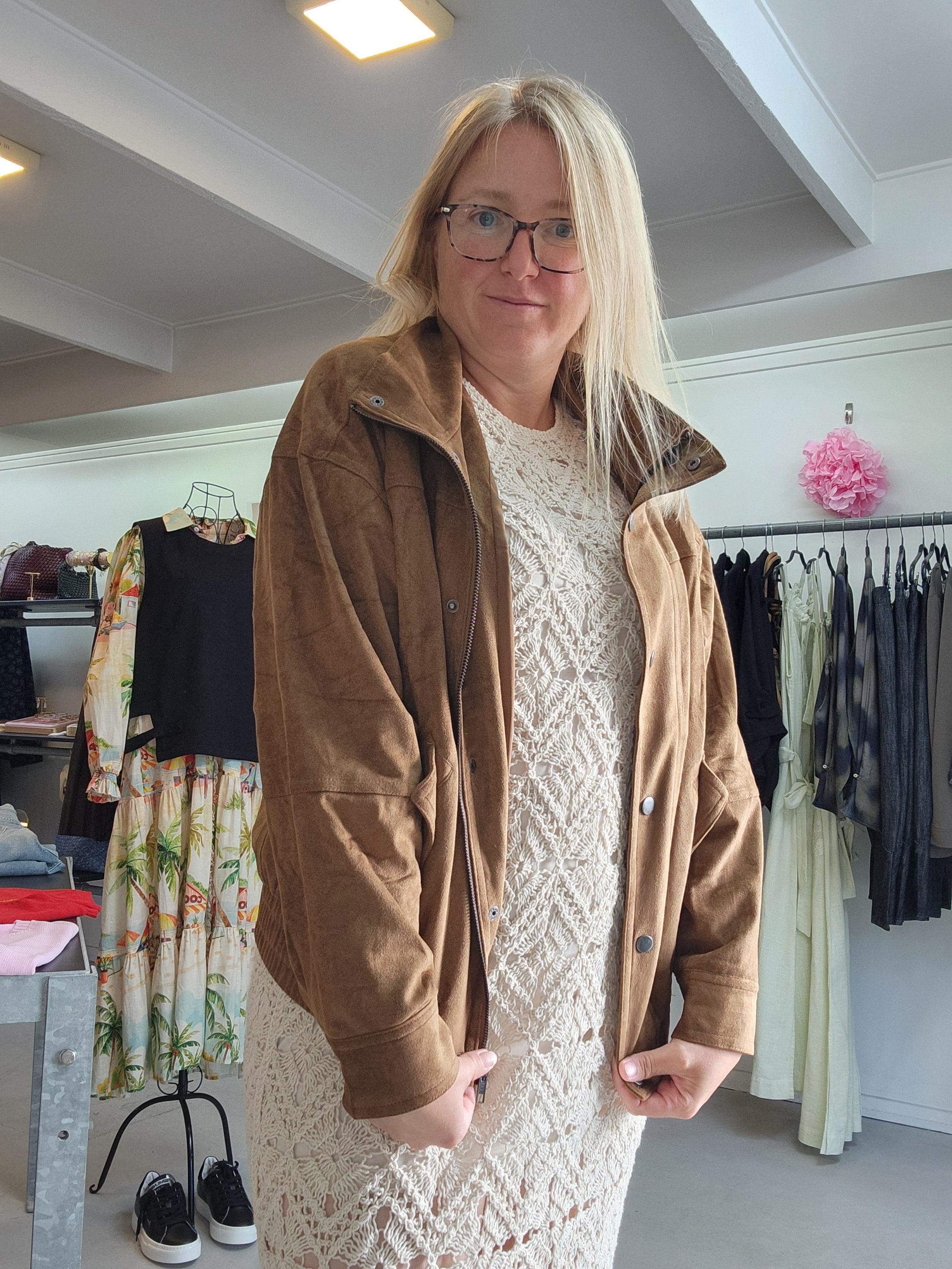 Tan Faux Suede Bomber Jacket