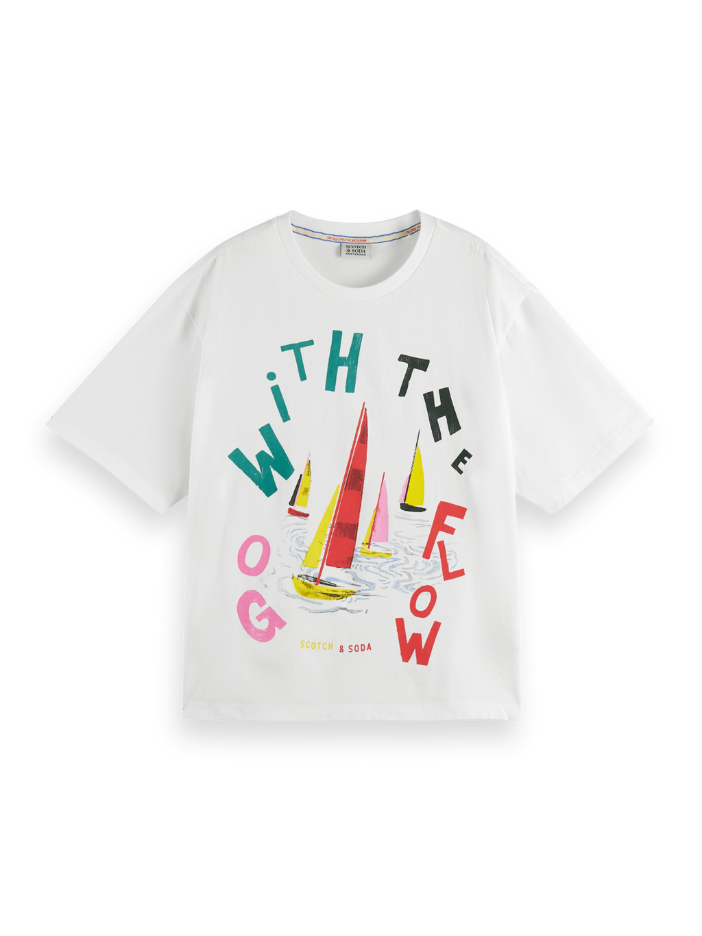 SCOTCH N SODA Loose Fit T-Shirt White GO WITH THE FLOW