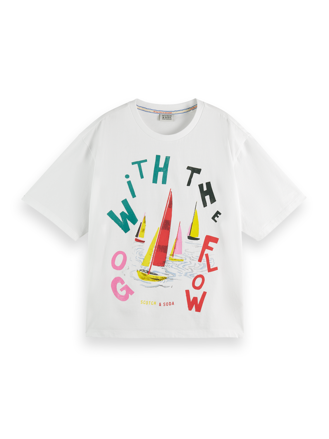 SCOTCH N SODA Loose Fit T-Shirt White GO WITH THE FLOW