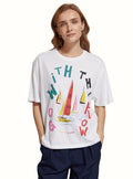 SCOTCH N SODA Loose Fit T-Shirt White GO WITH THE FLOW