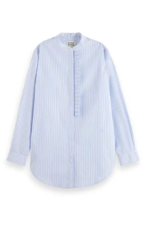 Ruffle placket oversize button-up shirt