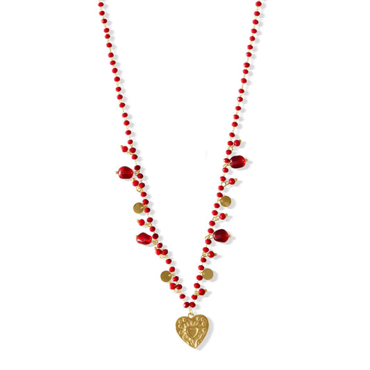 Steel Me Boho Red Stone Necklace
