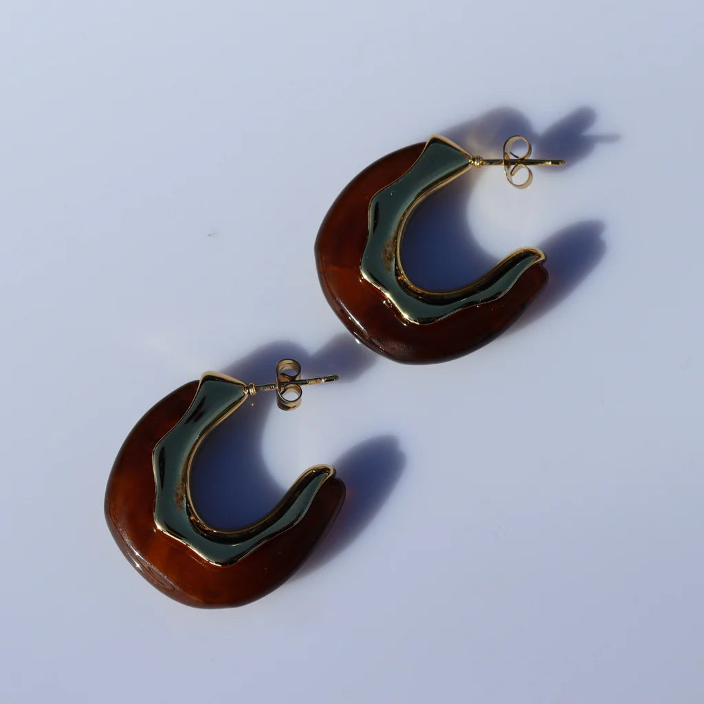 Steel Me Tortoise Resin Earrings