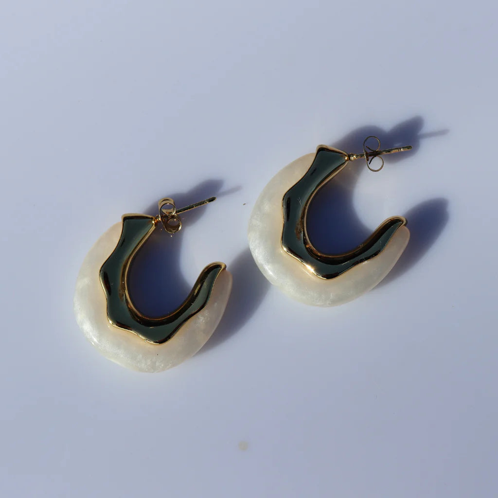 Steel Me White Resin Earrings