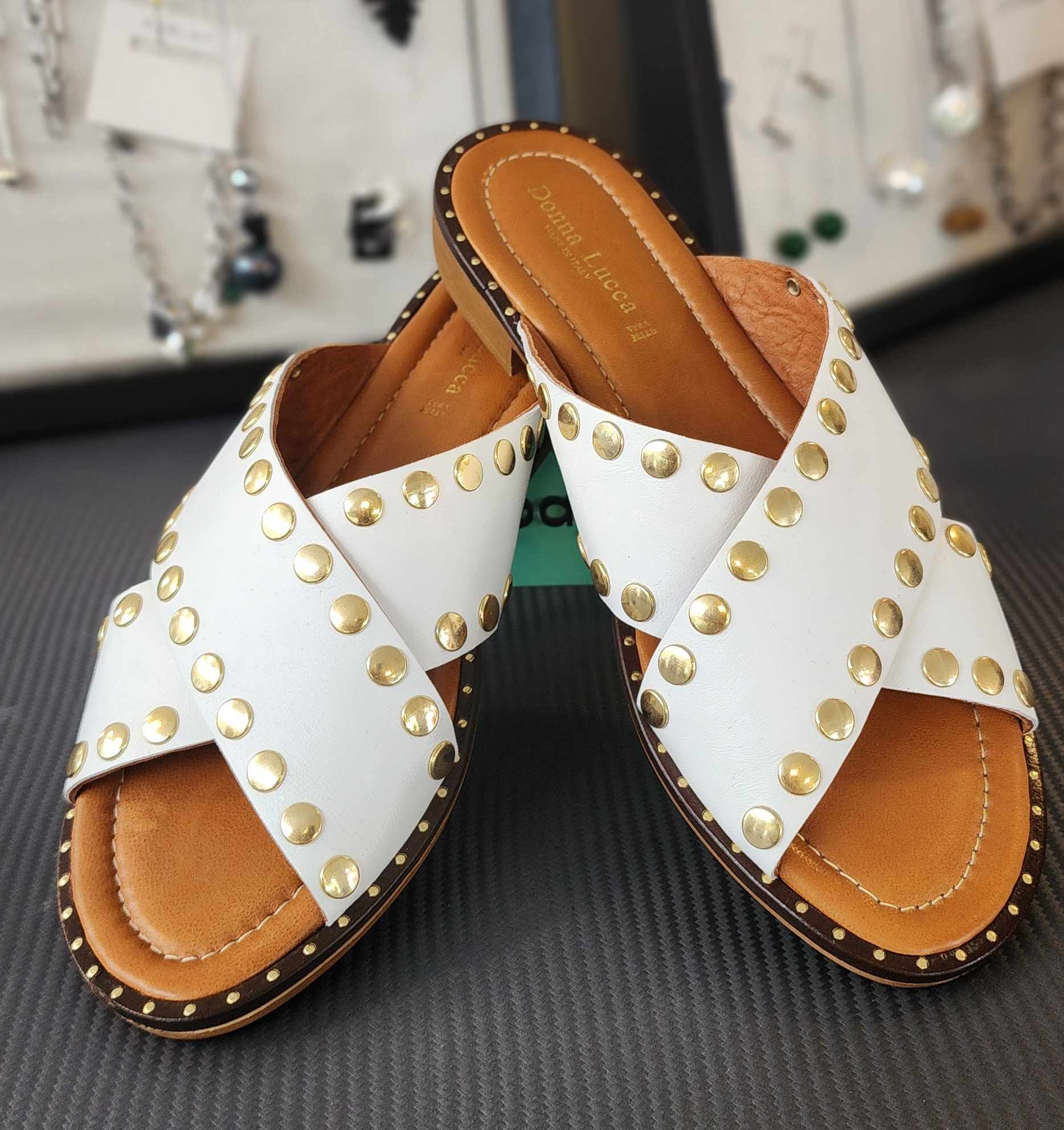 Donna Lucca White Studded Leather Sandal