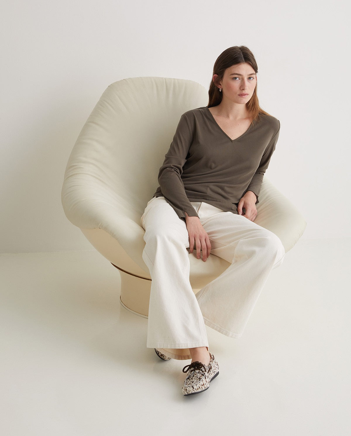 YERSE Long Sleeve Modal T-shirt Khaki