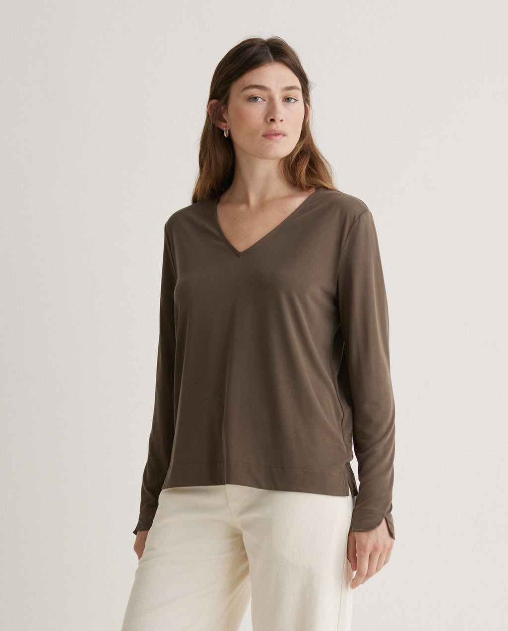 YERSE Long Sleeve Modal T-shirt Khaki