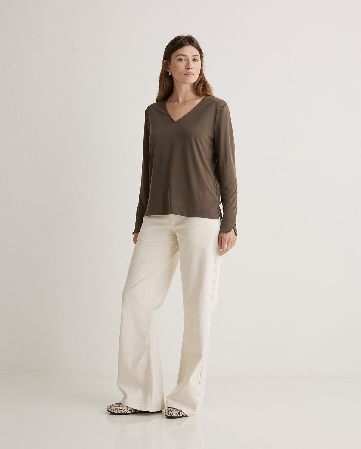YERSE Long Sleeve Modal T-shirt Khaki