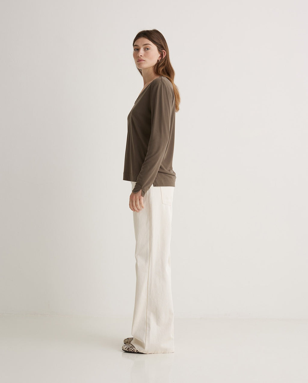 YERSE Long Sleeve Modal T-shirt Khaki