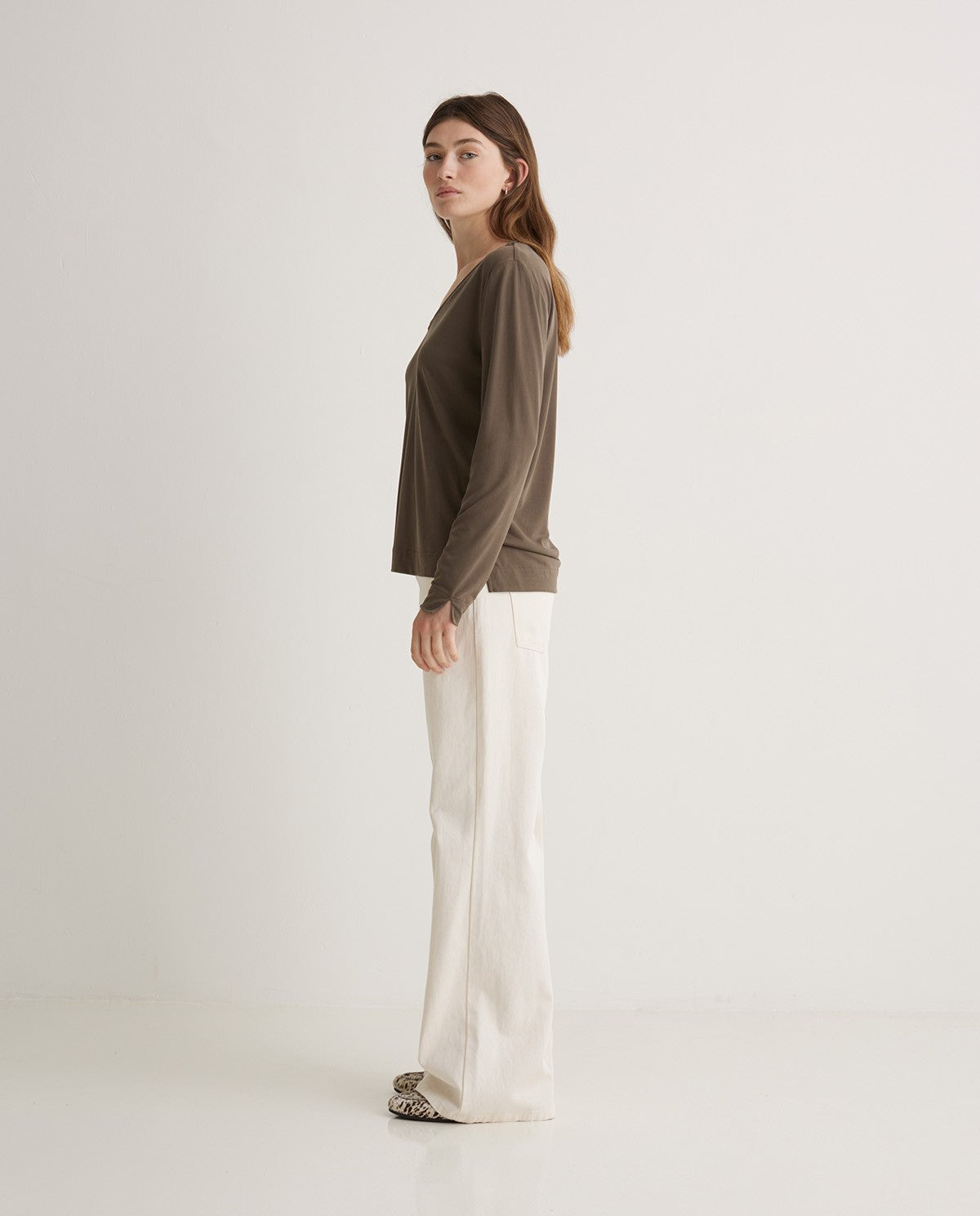 YERSE Long Sleeve Modal T-shirt Khaki