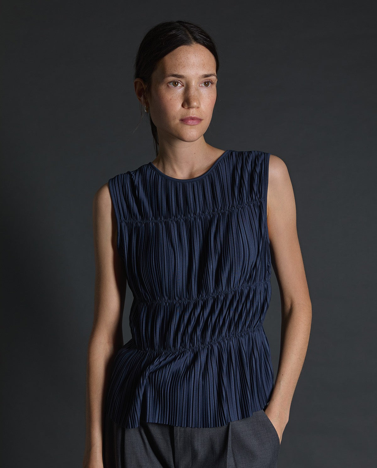 YERSE Navy-Blue Pleated Camisole