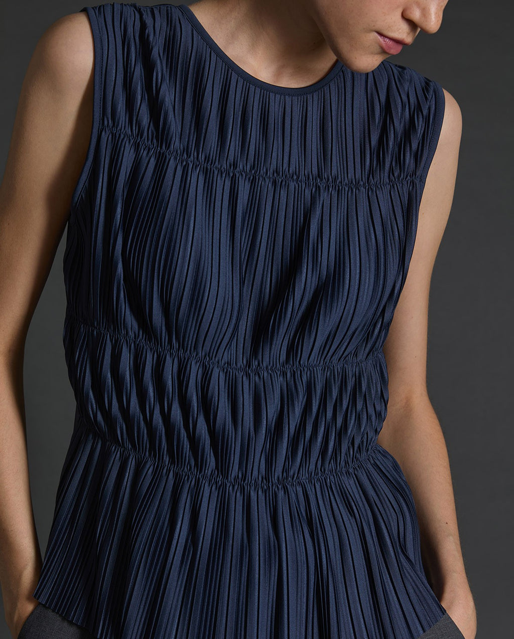 YERSE Navy-Blue Pleated Camisole