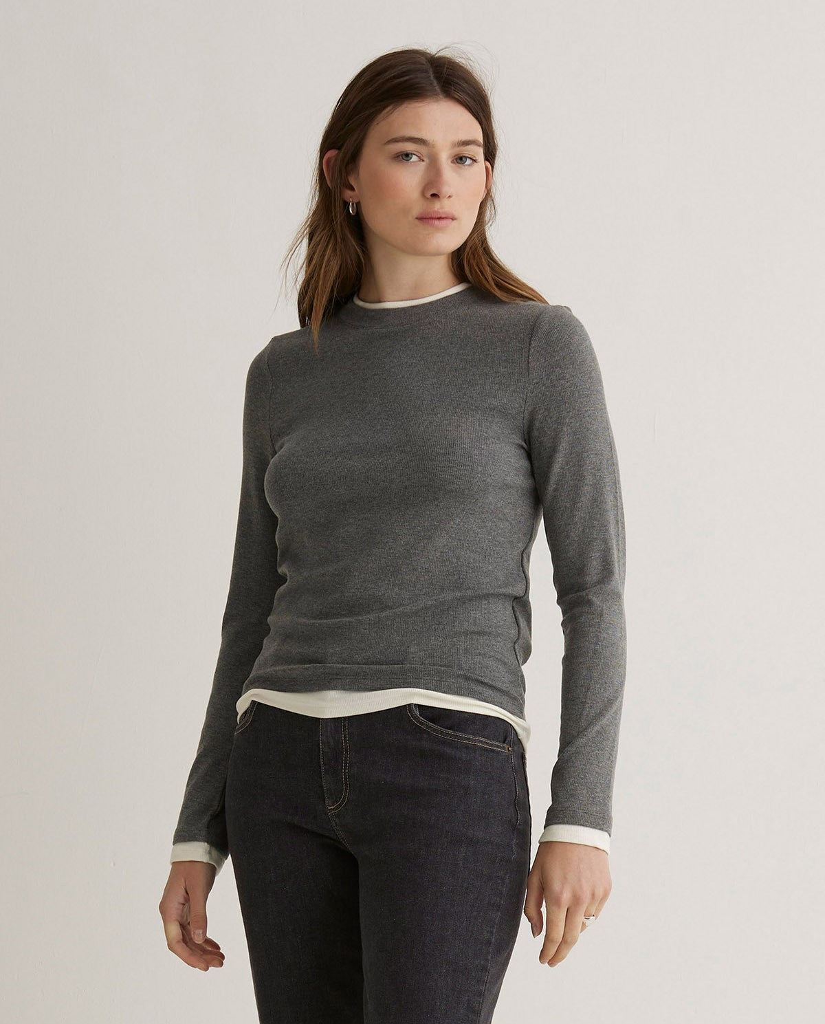 Grey T-shirt with Overlay Neck