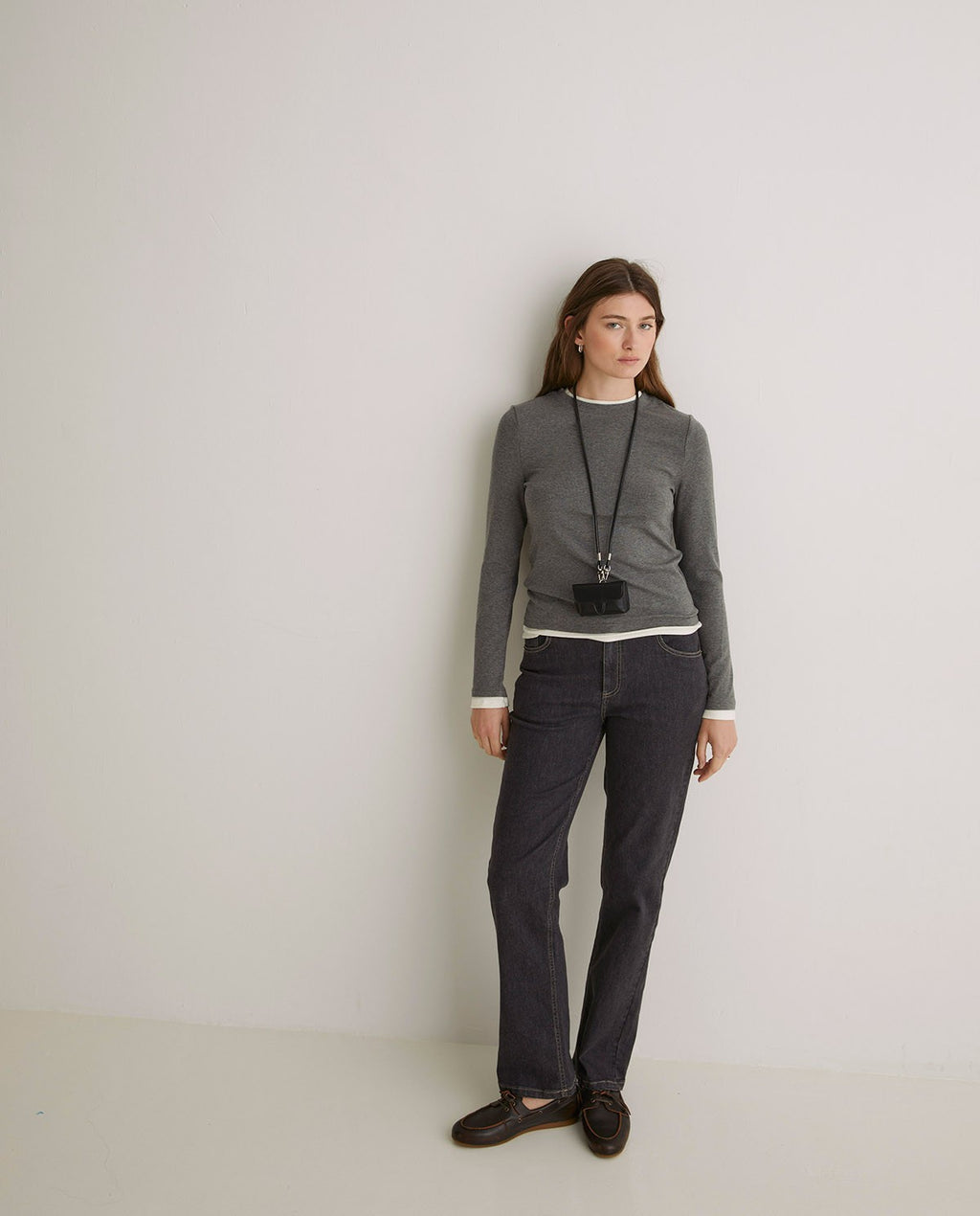 Grey T-shirt with Overlay Neck