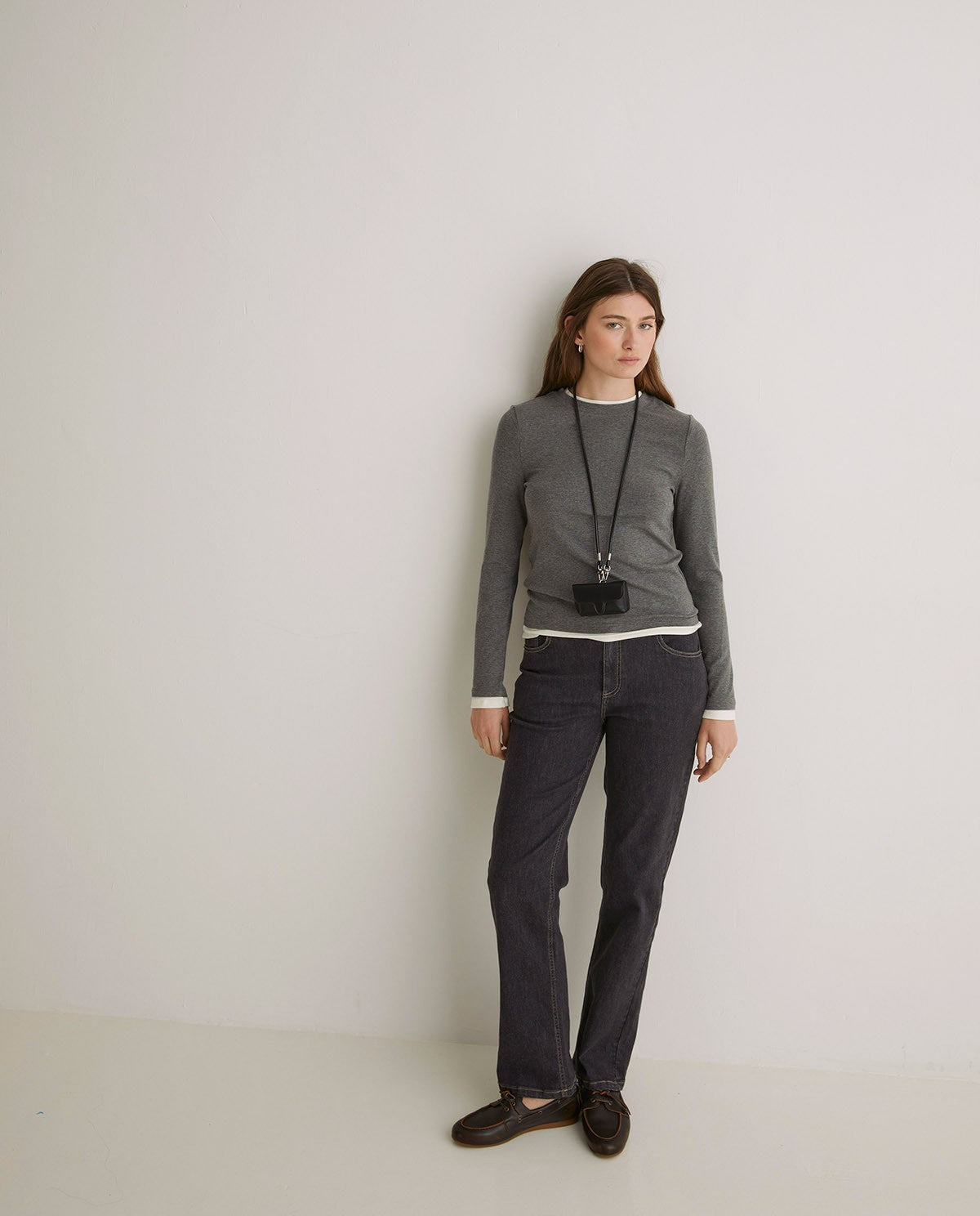 Grey T-shirt with Overlay Neck