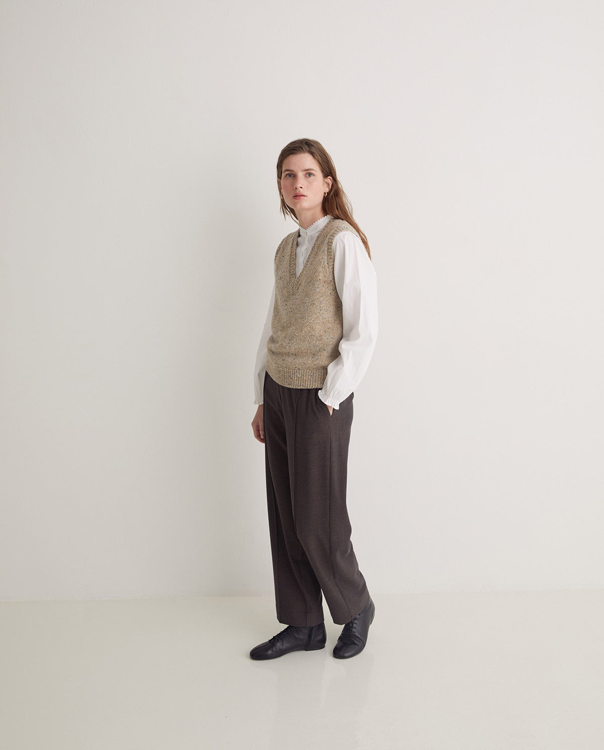YERSE Brown Houndstooth Suit Trousers