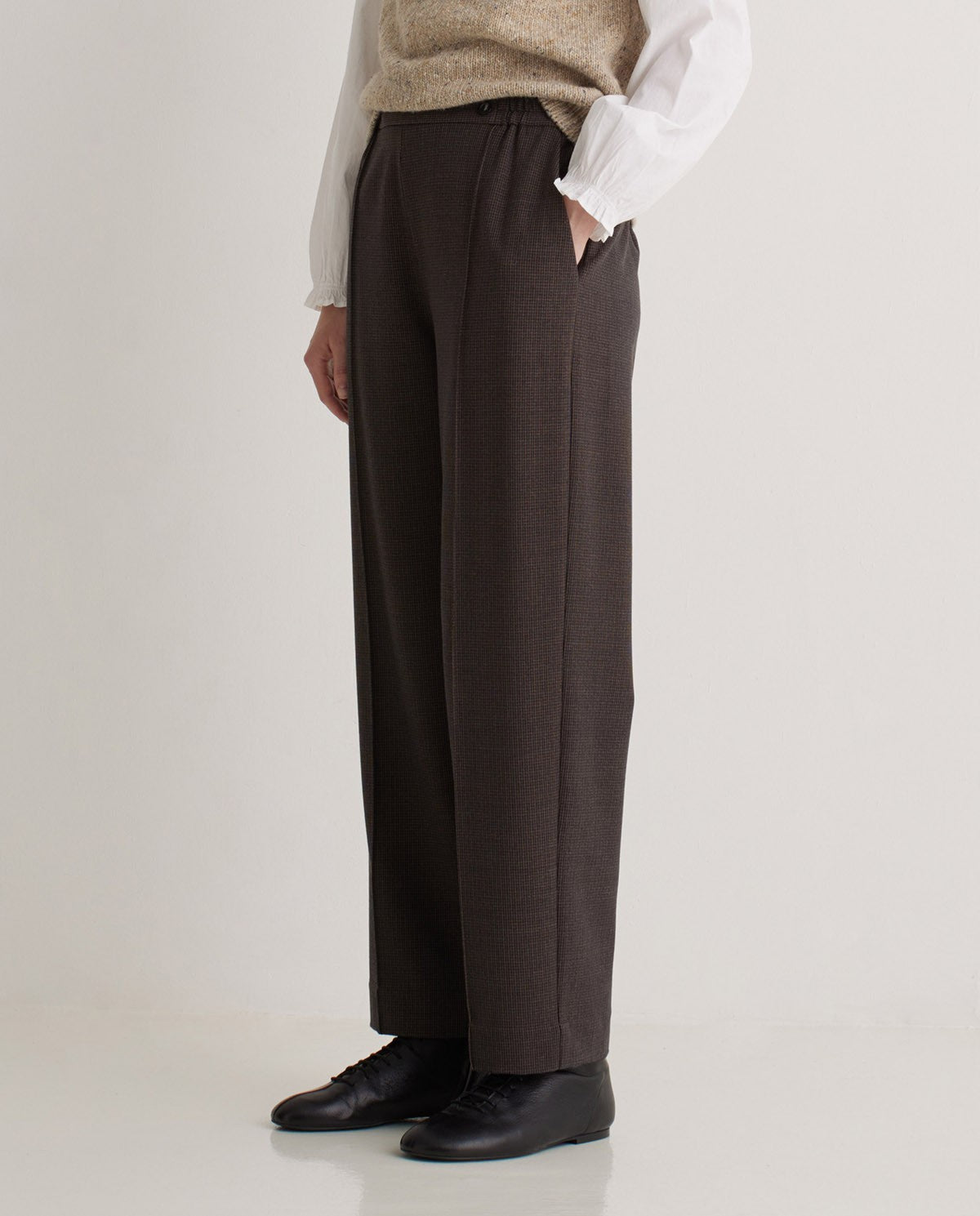 YERSE Brown Houndstooth Suit Trousers