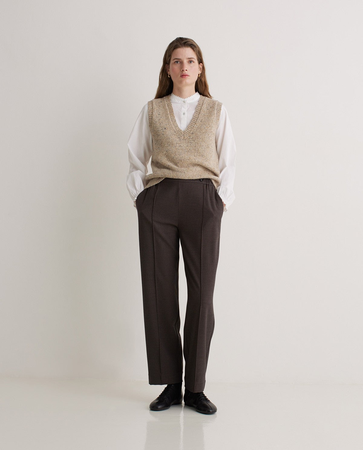 YERSE Brown Houndstooth Suit Trousers
