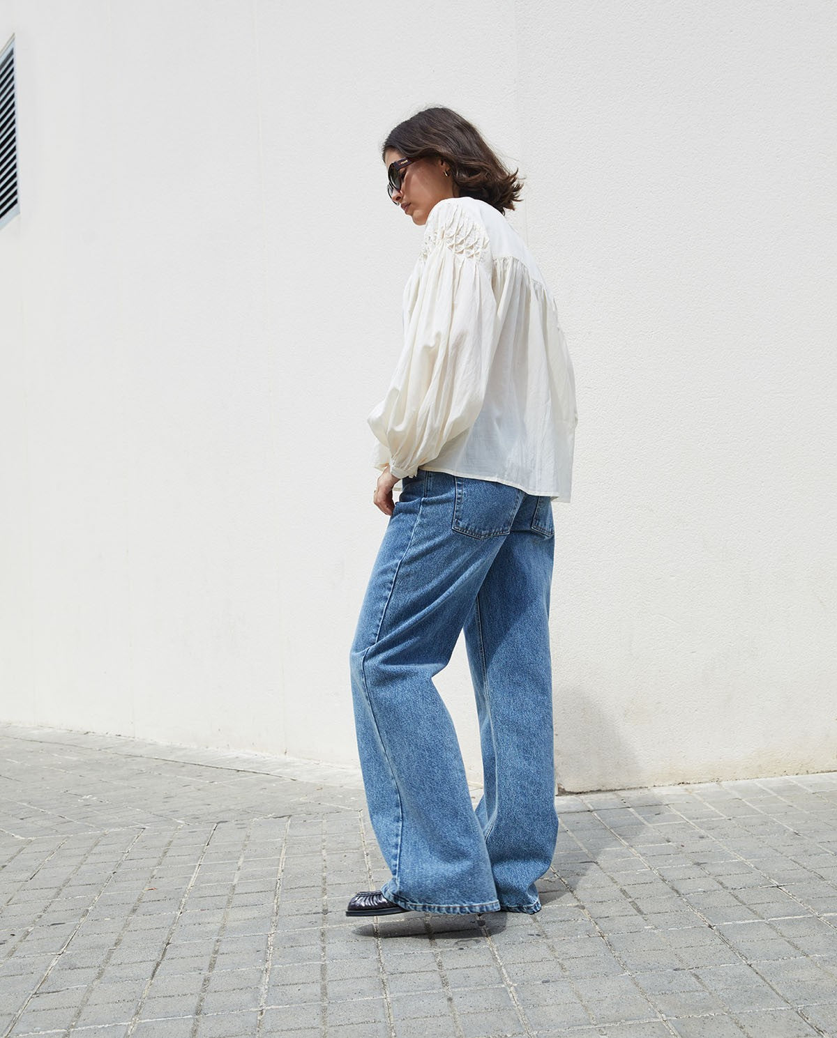 YERSE Ecru Cotton Pleated Blouse