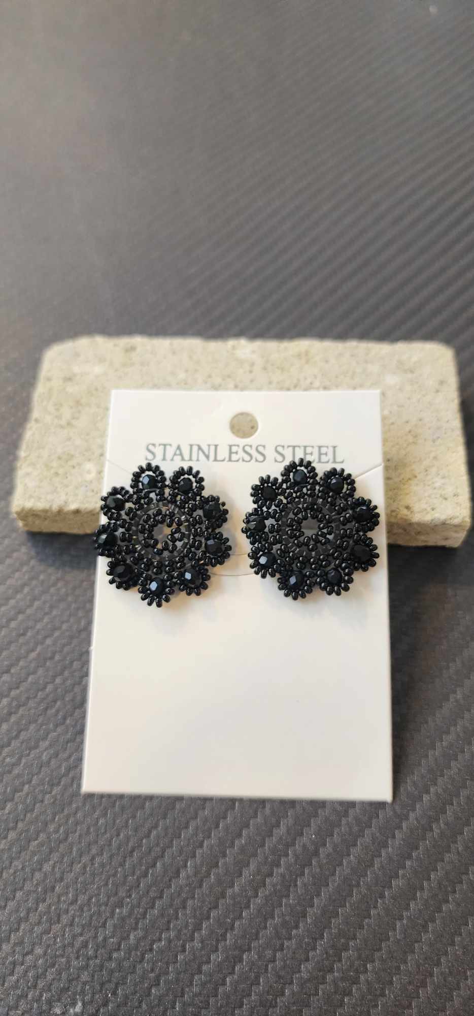 Steel Me Black Beaded Black Stud Earrings