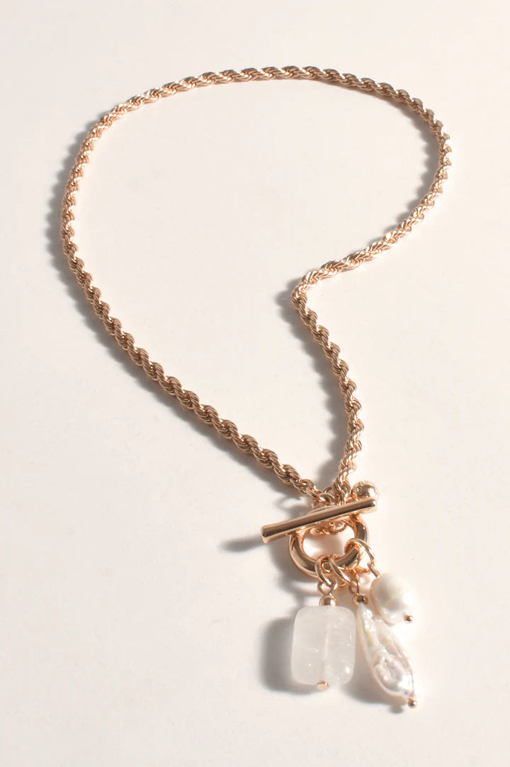 Pearl Stone Cluster Short Necklace (Gold/Cream)