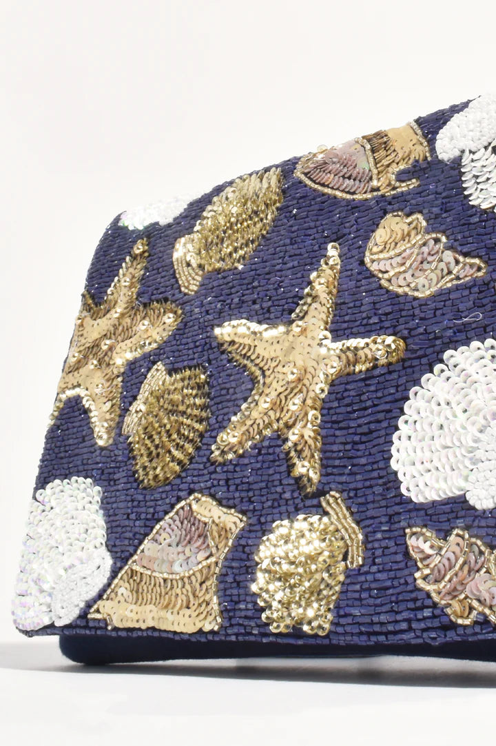 Miranda Seashells Sequined Clutch