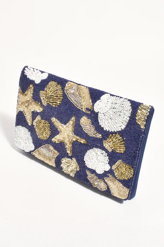 Miranda Seashells Sequined Clutch