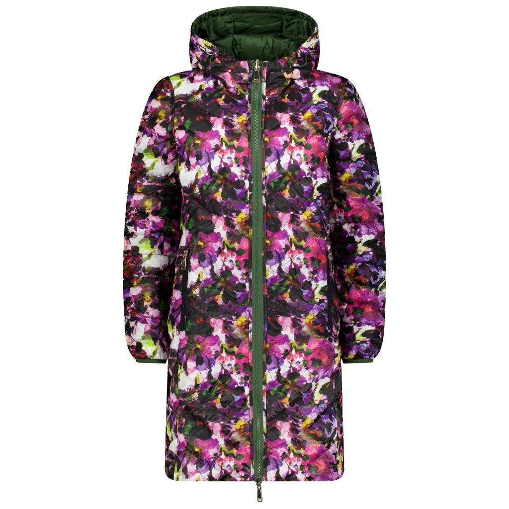 Arnie Women's 90/10 Reversible Down Coat - Cypress/Purple Fleur