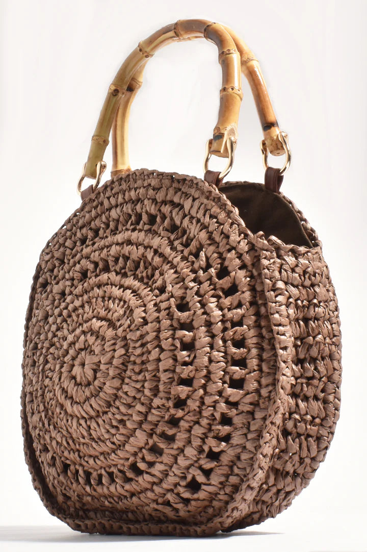 Gina Round Woven Handbag (Choc)and (Green)