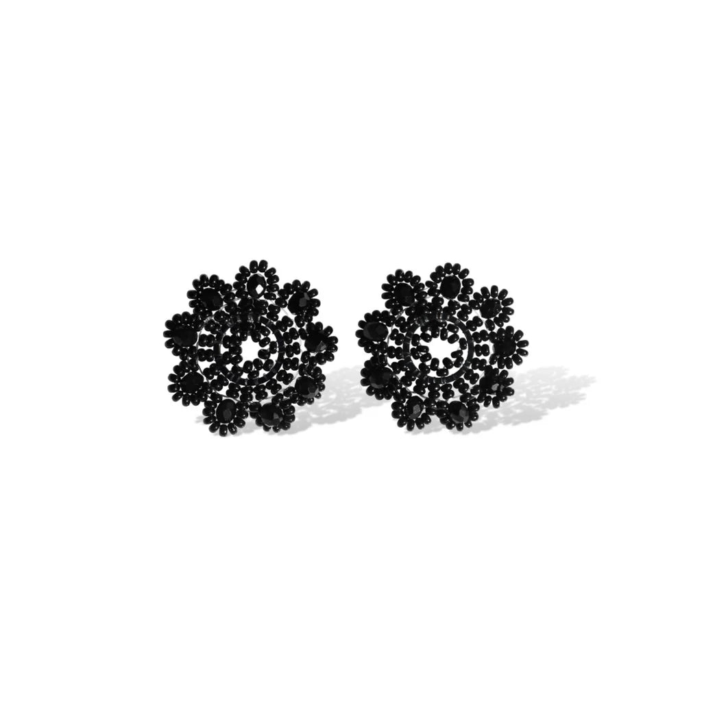 Steel Me Black Beaded Black Stud Earrings