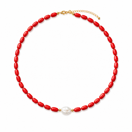 Coral Bead & Pearl Necklace