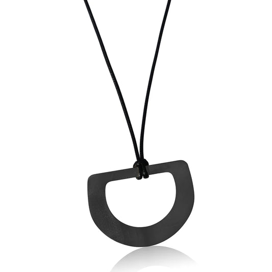 Circular Black D Leather Necklace