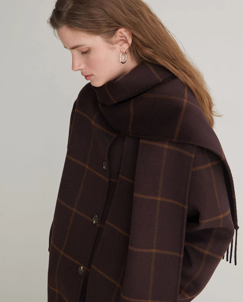YERSE Fringed Coat with Scarf Detail