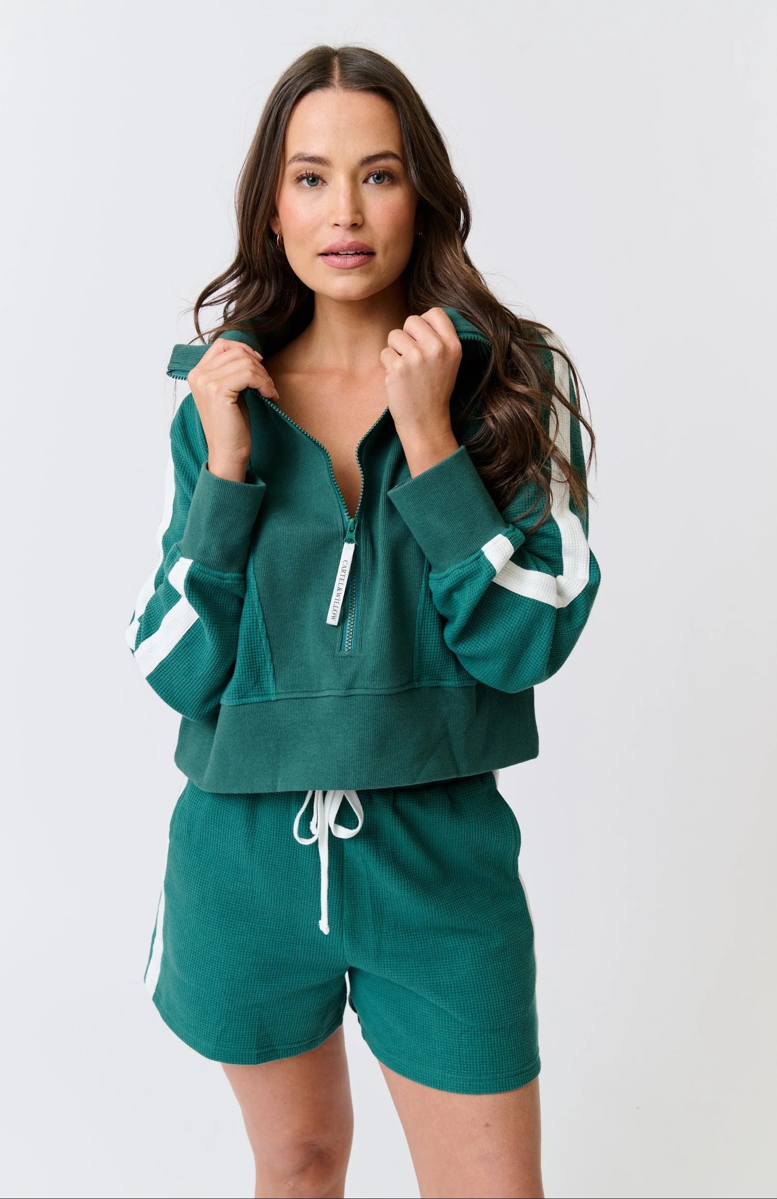 cartel and willow Tina Zip Sweater Jade Waffle